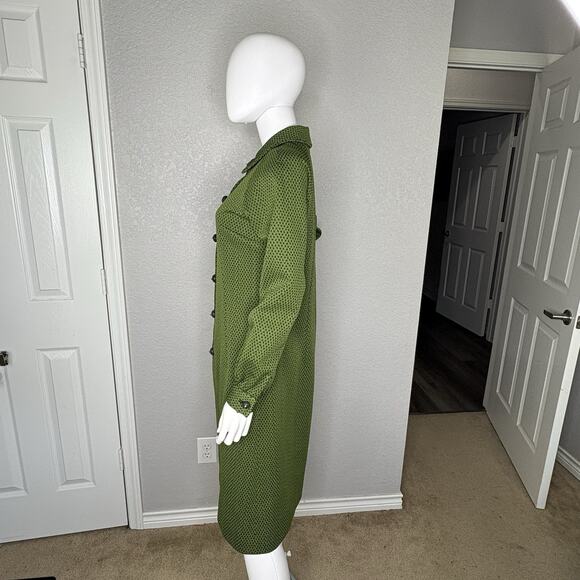 Vtg 70s Midi Dress Mod Double Knit Polyester Olive Green Size M Twee Grannycore - Picture 3 of 6